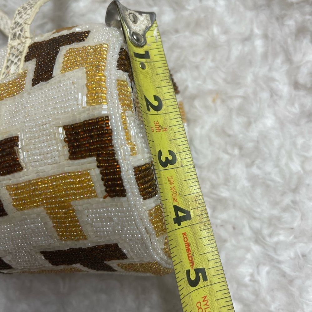 Eswanny beaded Brown,gold &beige satchel faux leather reptile print straps - Picture 8 of 16